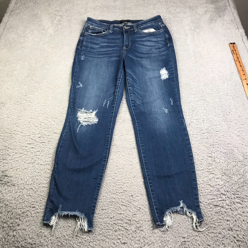 Judy Blue Jeans Womens 11/30 (31x28) Distressed Slim FIt Fray Hem Stretch Denim